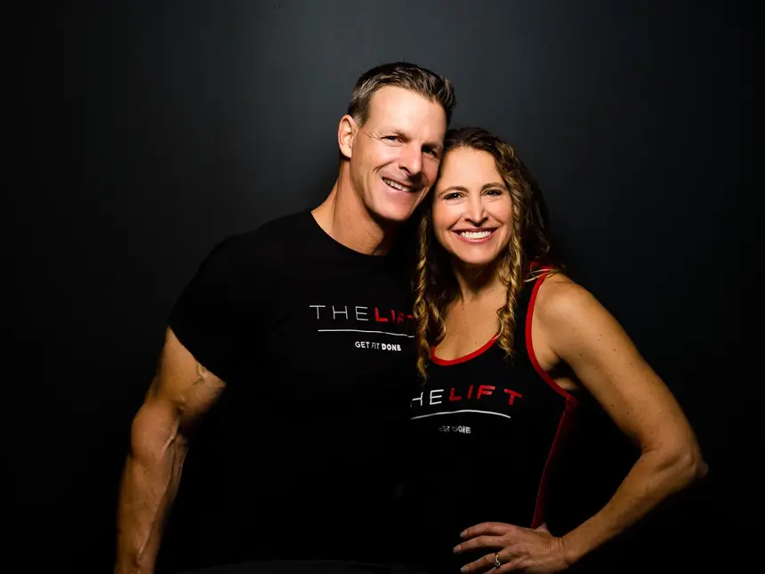 Matt and Kathy Jennings, owners of The Lift Gym, in black Lift shirts